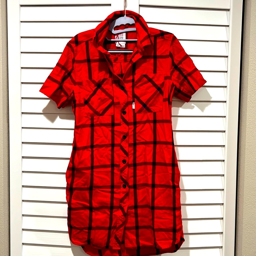TOPO Designs Red checkered t-shirt dress